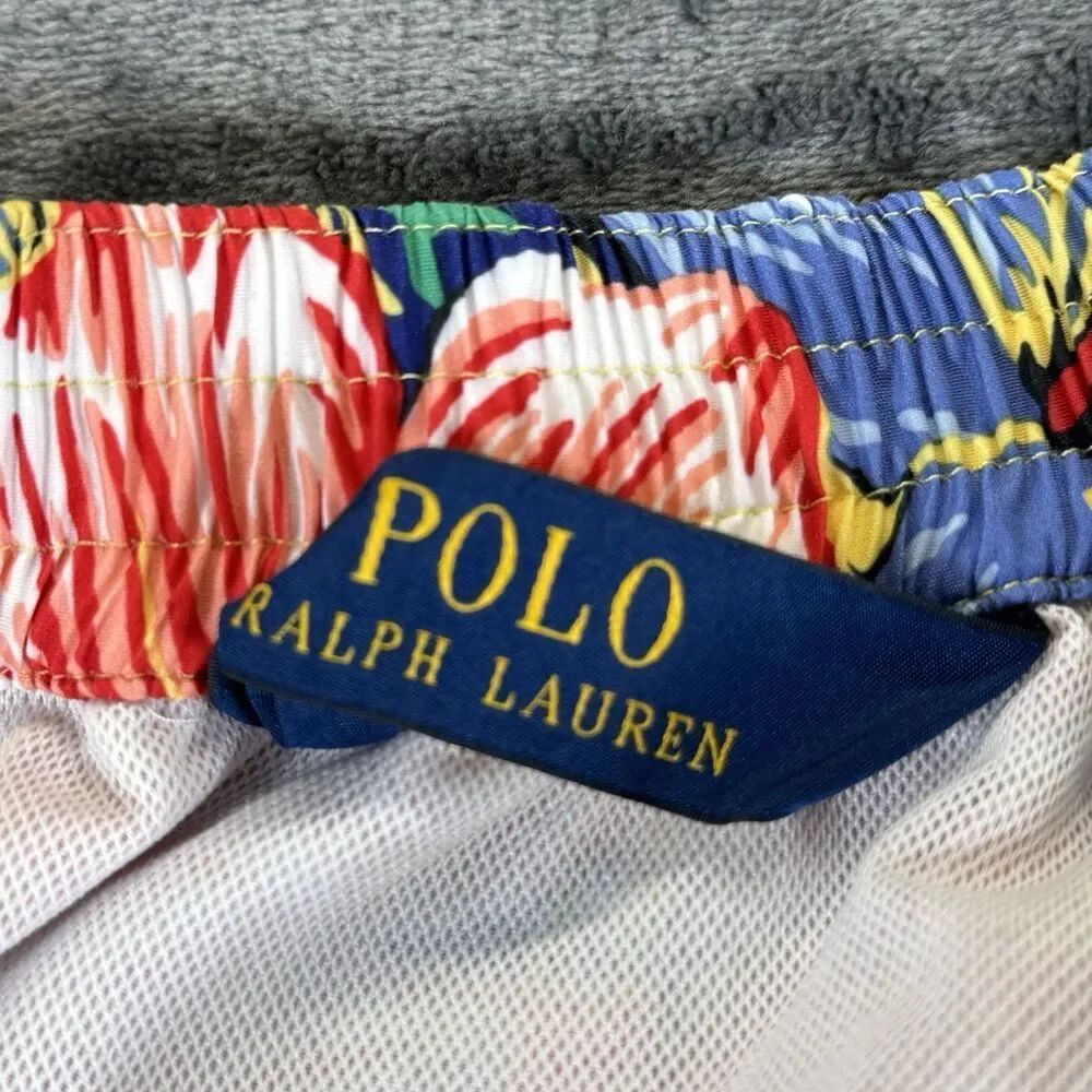Polo Ralph Lauren Sz 4XL Tall Floral Hibiscus Yellow Hawaiian Swim Trunks Pocket